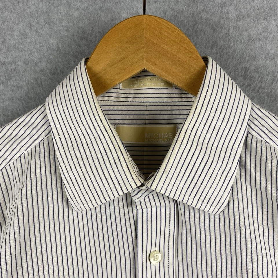 Camisa Michael Kors Para Hombre 16 34/35 Blanca Rayas Manga Larga Algodón Abotonado Foto 3 de 4