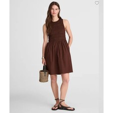 Madewell Selena Brown Smocked Sleeveless Poplin Mini Dress XS NWT