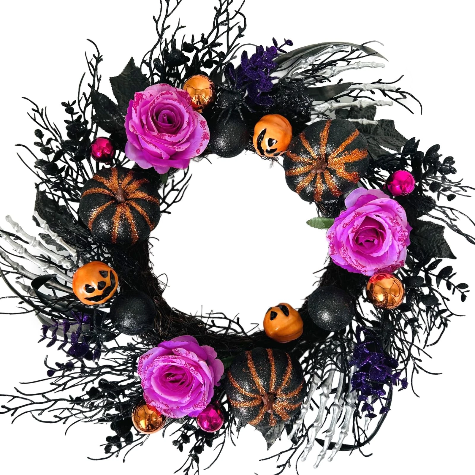 22 Inch Halloween Wreaths for Front Door Artificial Black Welcome Wreath with