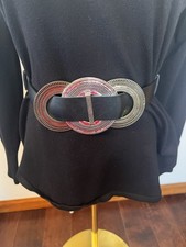 Chico's Black Leather Silver/Goldtone Belt Buckle Women's Size M  Adjustable