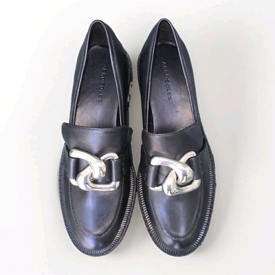 Aerosoles LILIA Shoes Womens 7.5 Platform Lug Sole Black Leather Loafers