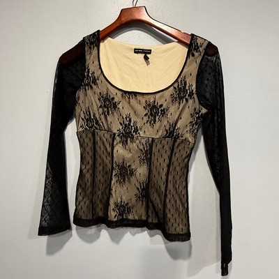 Whimsigoth Womens Black Floral Lace Mesh Long Sleeve Top S goth ALT