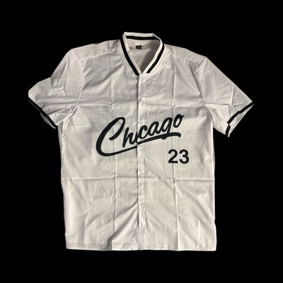 Chicago 23 Button Down Mens Tee-Shirt, Large, White And Black,Poly/Cotton Blend