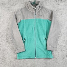 Columbia Fleece Jacket Girls Medium 10-12 Gray Teal Full Zip Colorblock Gorpcore