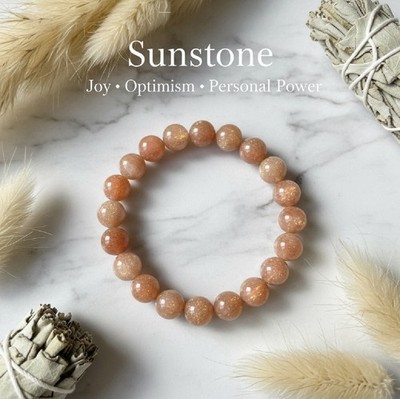Sonnenstein Kristall Armband 8mm rund Optimismus persönliche Kraft Freude Schutz Reiki