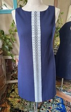 Vince Camuto Navy Blue White Crochet Embroidered Sleeveless Dress Women’s 8