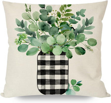 Green Eucalyptus Leaves Spring Throw Pillow Covers 18x18 Inch Greenery Buffalo P