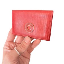 Celine Paris Vintage Card Holder Red Leather Mini Wallet Gold Logo Unworn Auth.