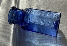 Tiny Carters Indelible Ink Bottle Cobalt Blue 1 3/4 - Eight Sided Ex. Rare
