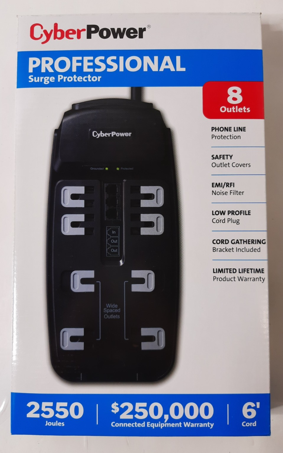 Lot of (6) CyberPower 8 Outlet Surge Protector Low Profile Plug CSP806T ...