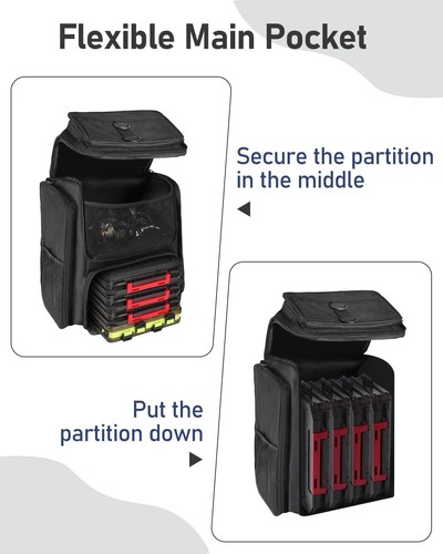Vangue Angelrucksack mit Rutenhaltern wasserdicht Regenschutz groß schwarz - Bild 4 von 6