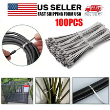 100 Pcs Metal Zip Ties Stainless Steel Heavy Duty Self-Locking Cable Ties US
