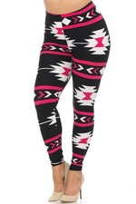 Buttery Smooth Magenta Aztec Tribal Extra Plus Size Leggings - 3X-5X