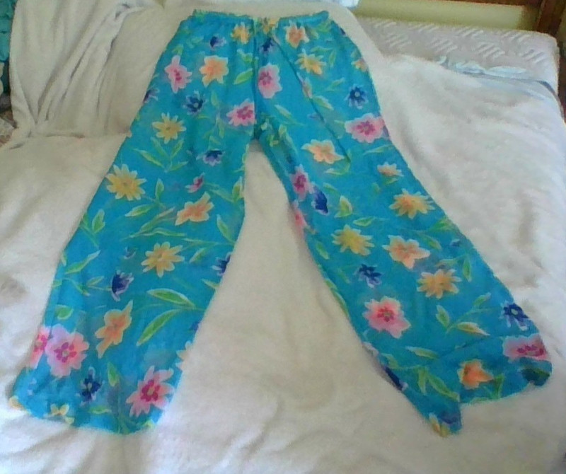 Anne Cole Sheer Floral Beach Pants Vibrant Sz M/24x30 Drawstring Resort Wear EUC