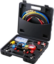 4 Way AC Manifold Gauge Set for R134A R22 R12 R410A with 5Ft Hoses & Tap