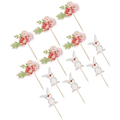 48 Stück Creative Rabbit Flower Pattern Toppers Geburtstagsfeier Cupcake Toppers