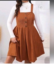 Shein Brown Overall Knee Length Pleated Waist Dress Size 4XL