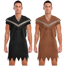 Adult Mens Caveman Halloween Costume Brown Party Tassel Kit Fancy Dress Costume