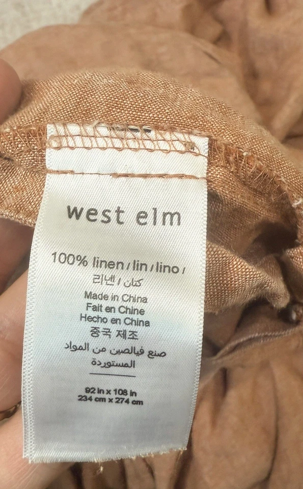 Европейский льняной лен West Elm KING/CAL. Пододеяльник KING из терракоты меланжа осень б/у - Изображение 4 из 4