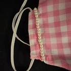 Pink & White Gingham Reusable Face Mask w/ Ear Loops & Pearl Trim — photo 3