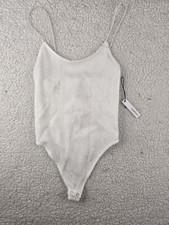 NWT FOREVER 21 Size Medium Women's White Ribbed Cami Tank Top Bodysuit 