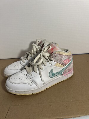 Nike Air Jordan Mid SE GS Paint Drip White Pink DD1666-100 GS SIZE 7Y/  Wo