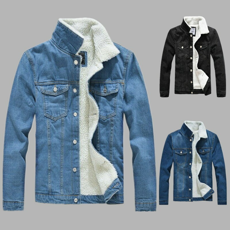 ALTRA Giacca uomo denim invernale foderata pelliccia spessa cappotto pile denim giacca outwear