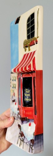 2 Ruane Manning Ceramic 12" Wall Plaques Signed Sidewalk Café Red & Blue - Picture 15 of 24