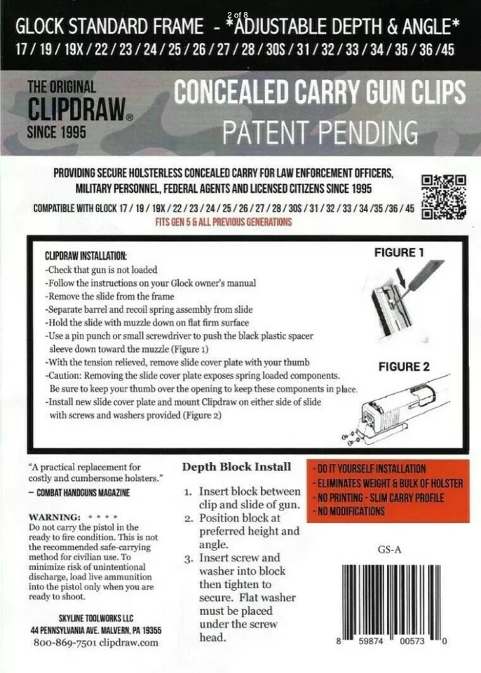 Adjustable Clipdraw for GLOCK 19 19X Belt Pant Clip Waistband Conceal Carry GS-A - Image 3 of 4