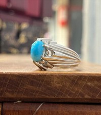 Elegant Turquoise Ring Natural Nishapuri Feroza Stone Ring Sterling Silver 925