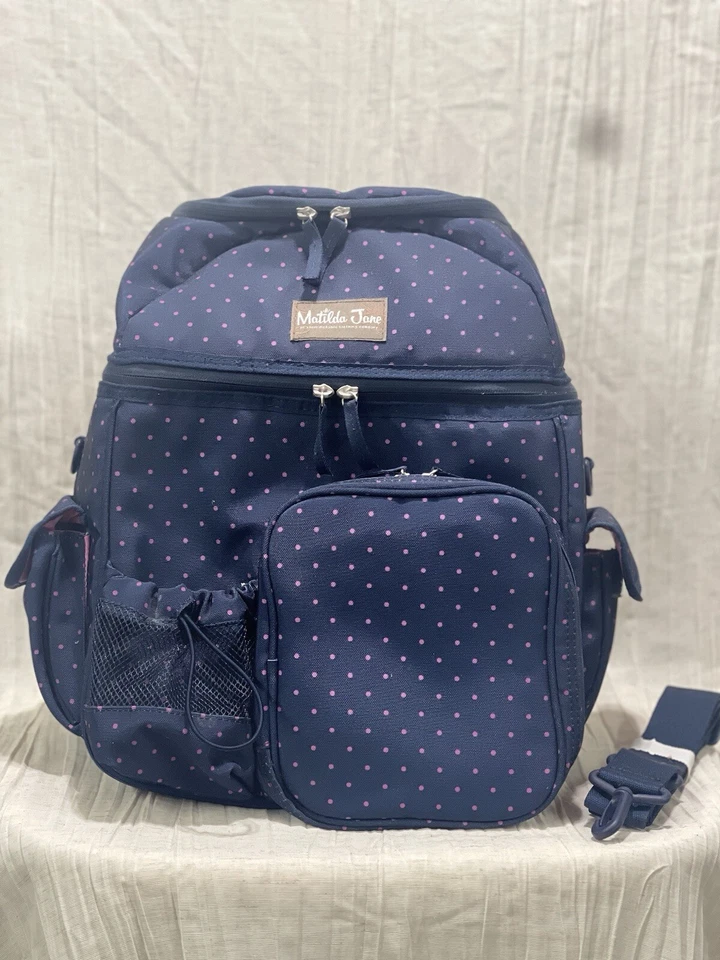 Mochila Cooler Matilda Jane Excelente Estado Usado Azul Marinho Rosa Bolinhas  - Imagem 2 de 4