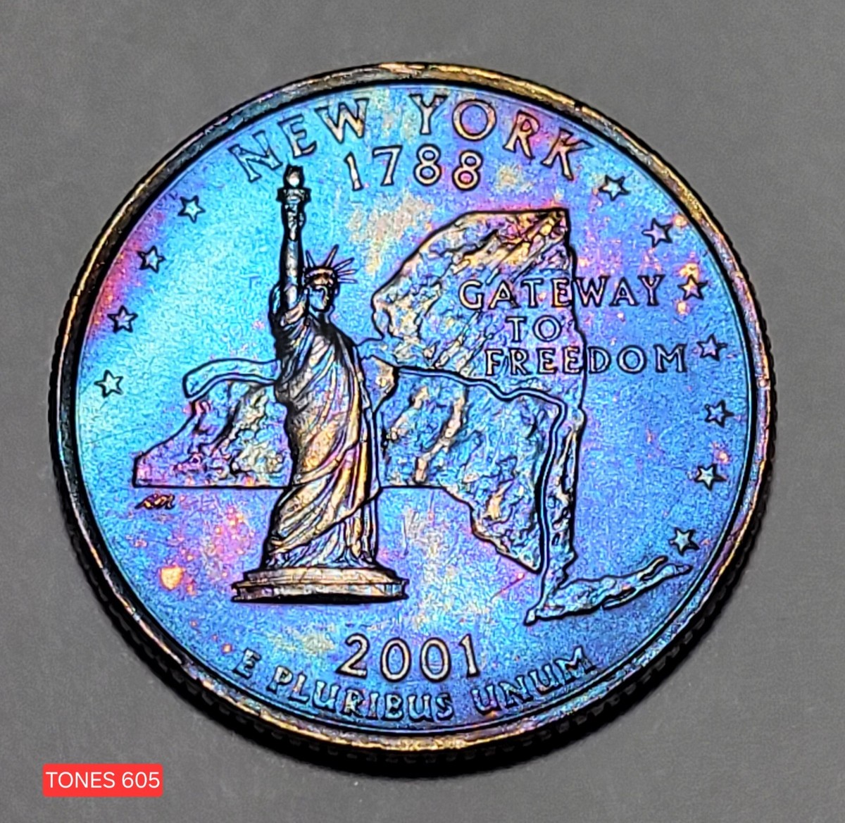 2001-D UNC MONSTER TONED STATE QUARTER NEW YORK ICE BLUE