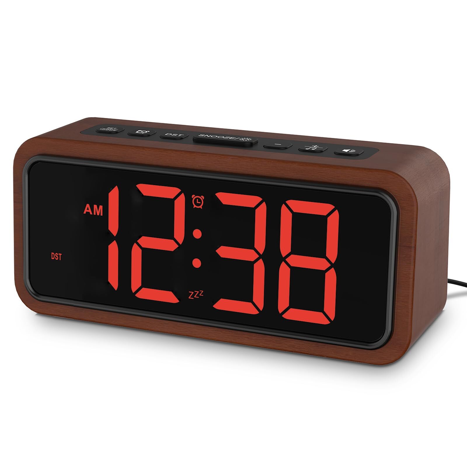 Wooden Alarm Clock Loud Digital Clock with 5 Volumes 12 Ringtones Manual DST ...