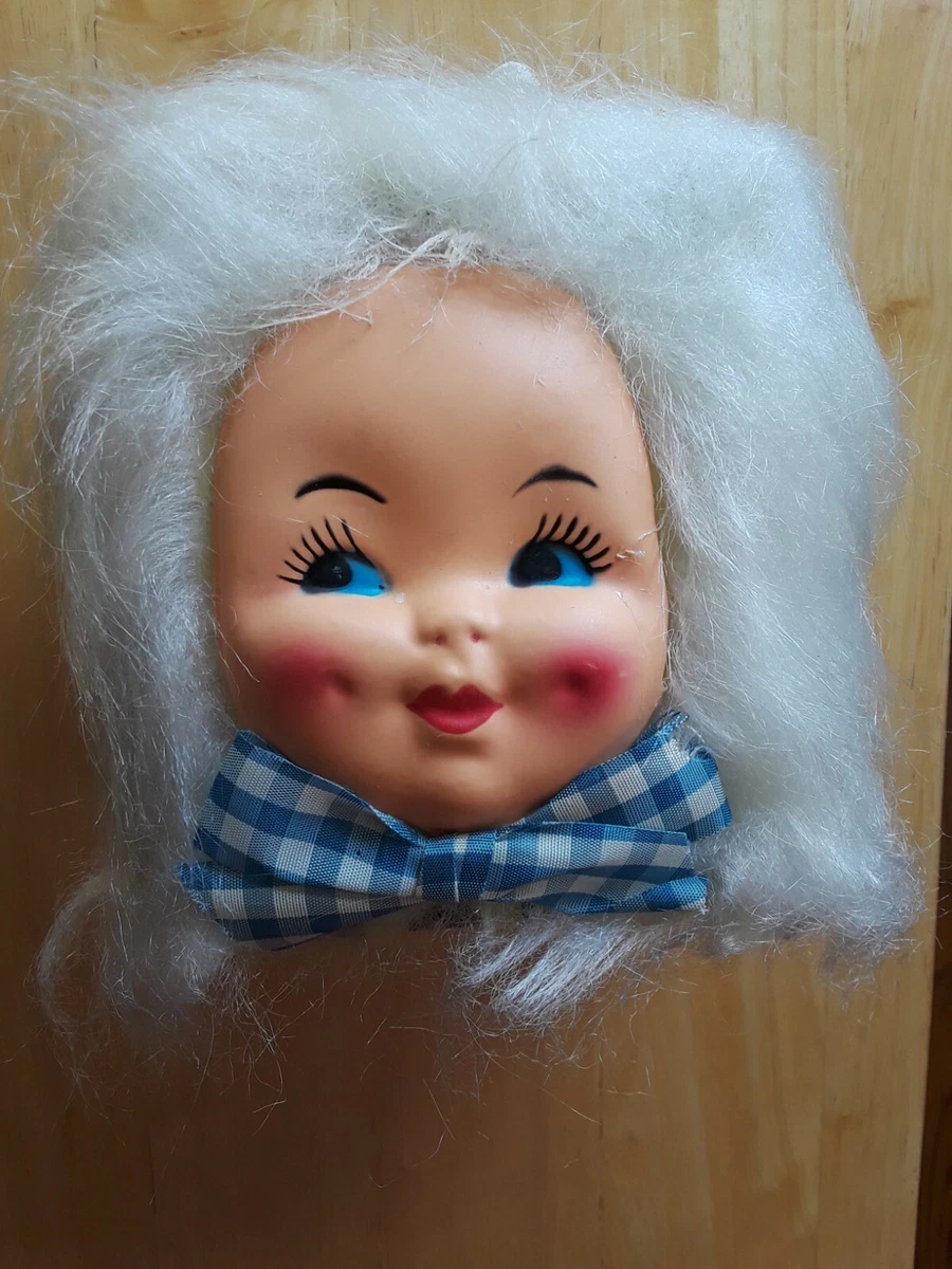 Vintage 1970s Baby Doll Head Face Tissue Box Cover White Hair w Kleenex Box