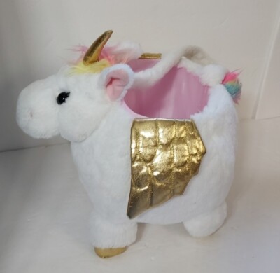 Unicorn Easter Basket Plush Egg Hunt Small Storage Bucket W Handle Wings Soft