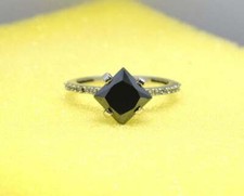 4 ct. Natural Princess Cut Black Diamond Ring Around White Accents-Engagement