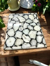 Square Agate Side Table Crystal Classic Gemstone Bar Countertop Outdoor Decors