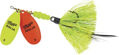 Mepps    Double Blade Aglia     #5    Hot Char & Hot Orange  Blades / Chart Tail