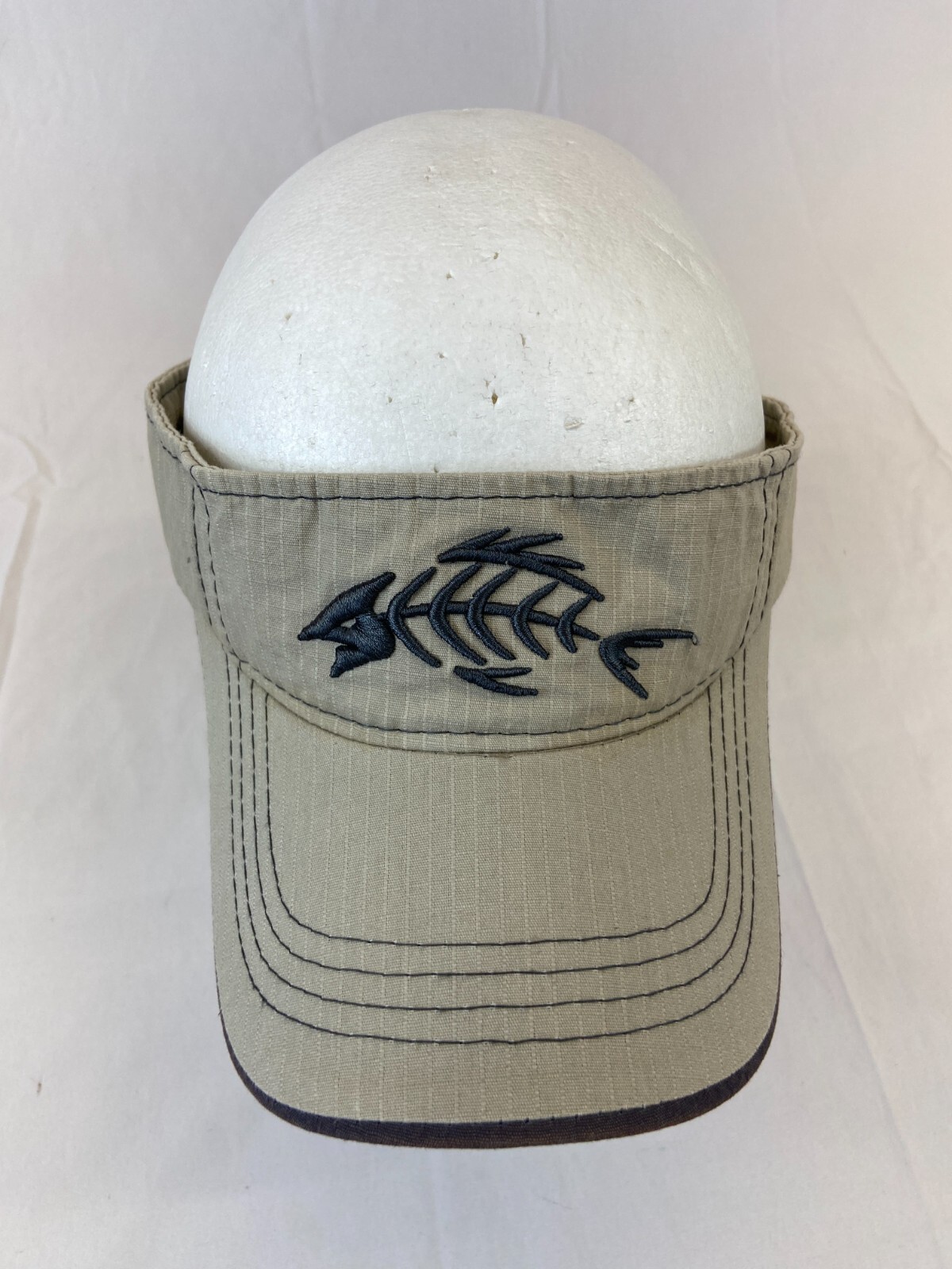 Fish Skeleton Strapback Visor Hat Tan Embroidered… - image 4