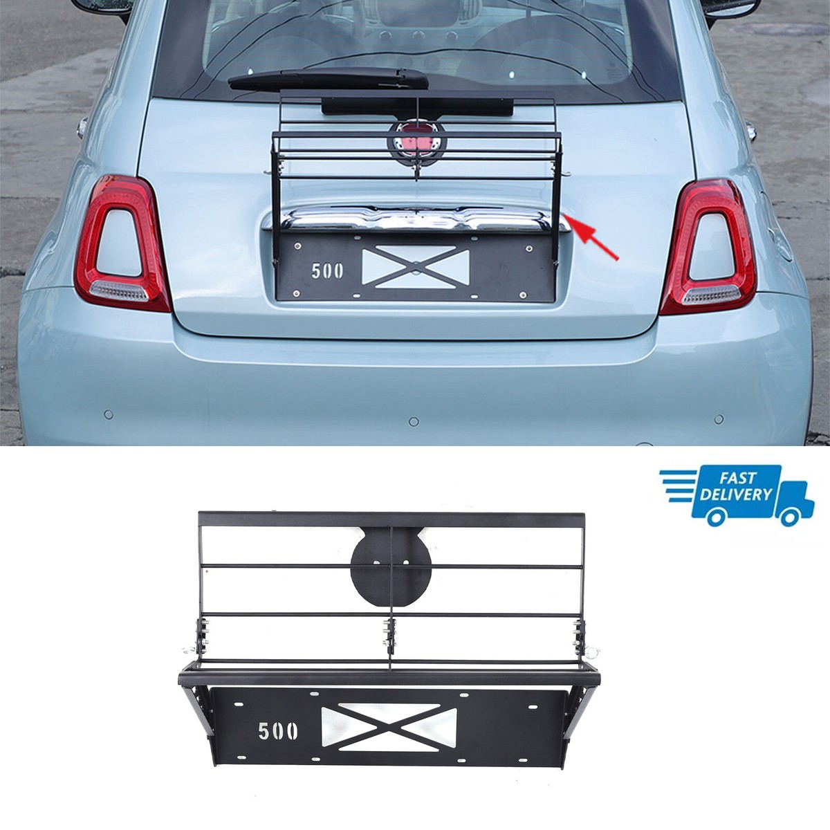 Carbon Steel Black Rear Tailgate Luggage Rack For Fiat 500 2010+