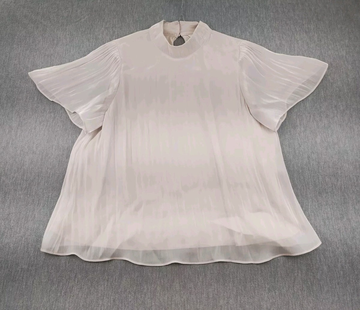 Lauren Conrad Shirt Blouse Womens Size XL Shiny Beige Lined Flared 