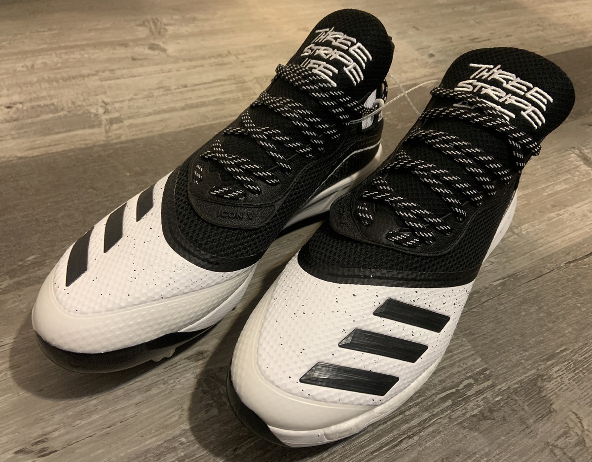 Adidas Mens G28249 White Black Three Stripes Icon V Size 14 Baseball Cleat Shoes Adidas Icon V Boost Three Strike Baseball Metal Cleats 13  main image 4
