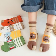 3 Pairs Kids Cute Two Toes Split Socks Animal Print Japanese Tabi Comfy Socks