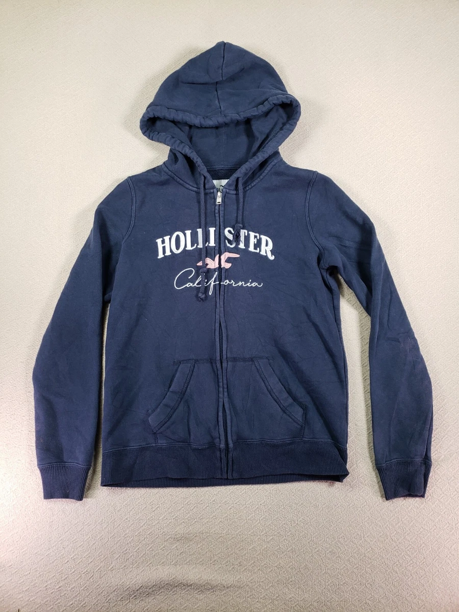 Hollister Sweater Womens Small Hoodie Full Zip Embroidered Long Sleeve Blue