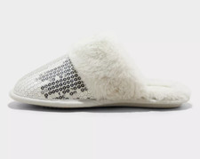 Women's Rae Sequin Scuff Slippers Silver - Auden - SIZE S 5-6