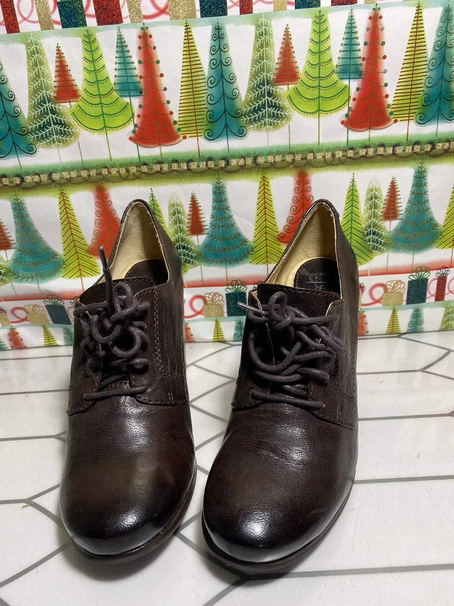 Frye Women s Carson Heel Oxford Brown Size US 9M Lace up eBay