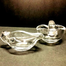 Tiffin Hand blown Clear Crystal Twilight pattern Creamer and Sugar Bowl
