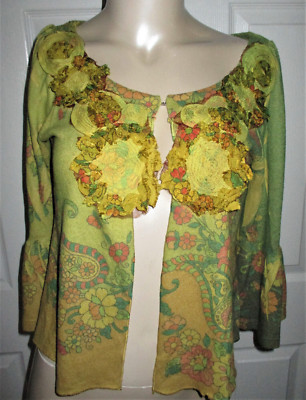 DB SPORT CARDIGAN SWEATER  PAISLEY DESIGN BELL SLEEVE Designer WOMEN'S S EUC