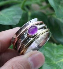 Amethyst Gemstone Ring 925 Sterling Silver Band Ring Spinner Ring All size