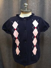 Gymboree New York Girl Blue Pink Preppy Argyle Short Sleeve Cardigan Sweater 5/6